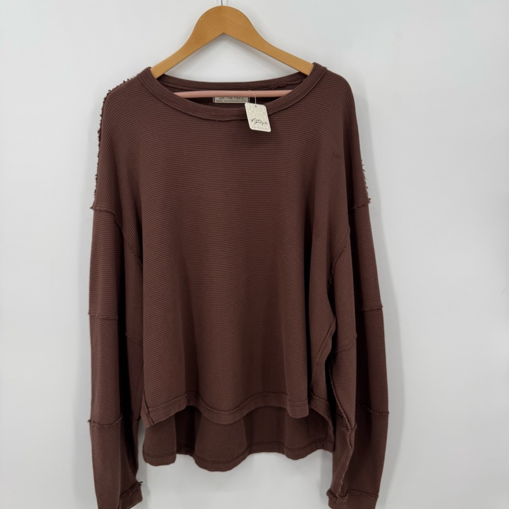 Free People We The Free Total Eclipse Long Sleeve Oversized Pullover Tee Brown - Picture 4 of 11